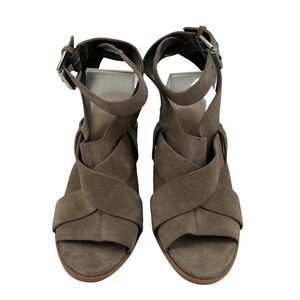 Marc Fisher Taupe Suede Valen Criss Cross Block Heel Sandals 6 Women’s